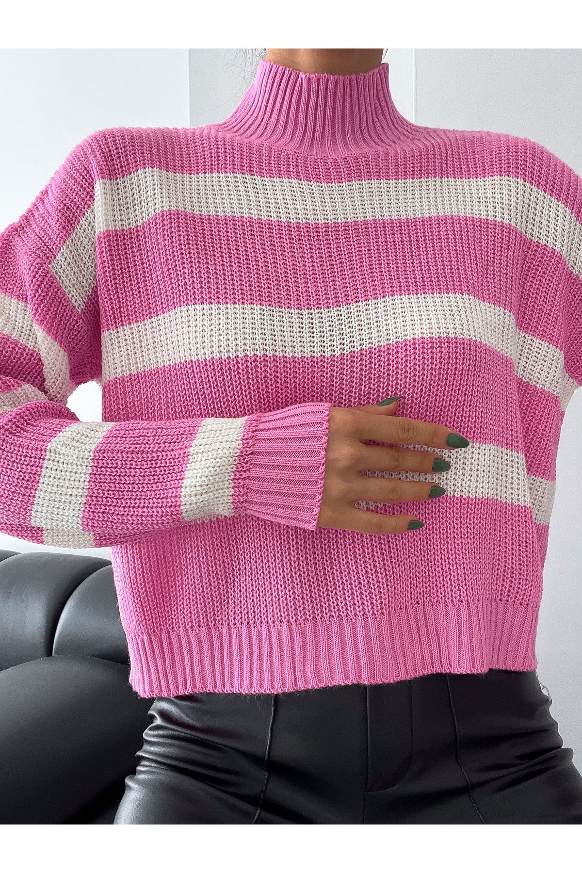 Slim N Lift Women s Turtleneck Turtleneck Striped Sweater Trendyol