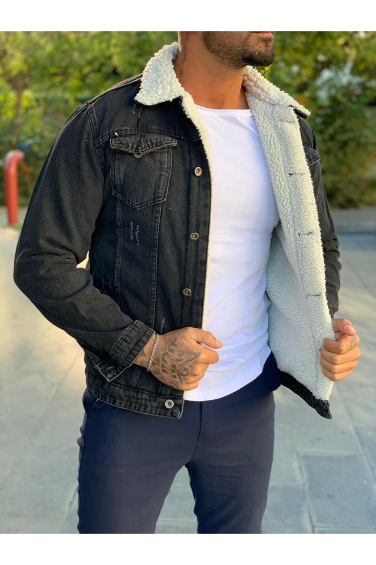 Denim jacket with fur inside best sale mens