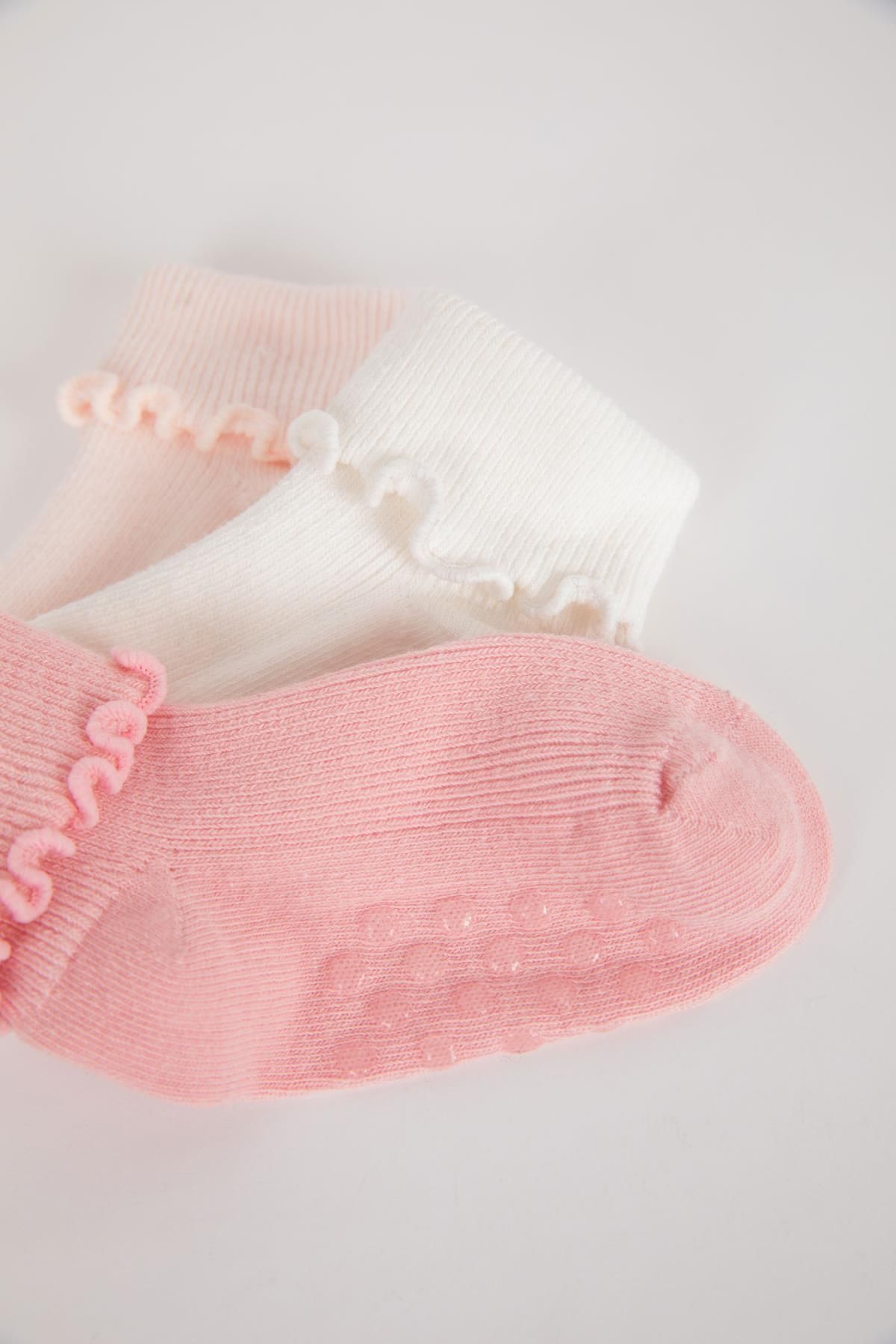 DeFacto-3-teilige lange Socken aus Baumwolle für Mädchen mit rutschfester Sohle 3
