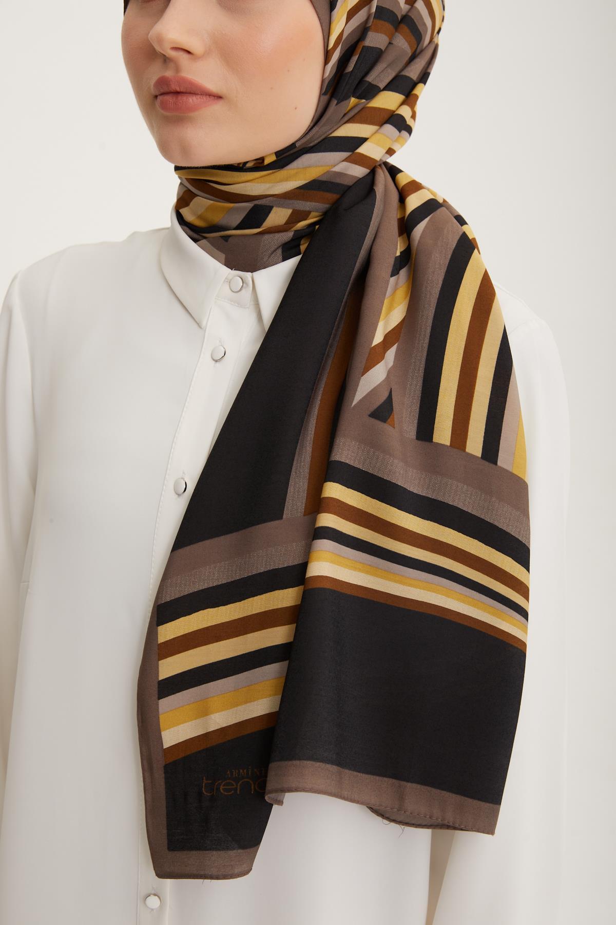 شال زنانه قهوه ای آرمینه | F5342 اورجینال - تصویر 2