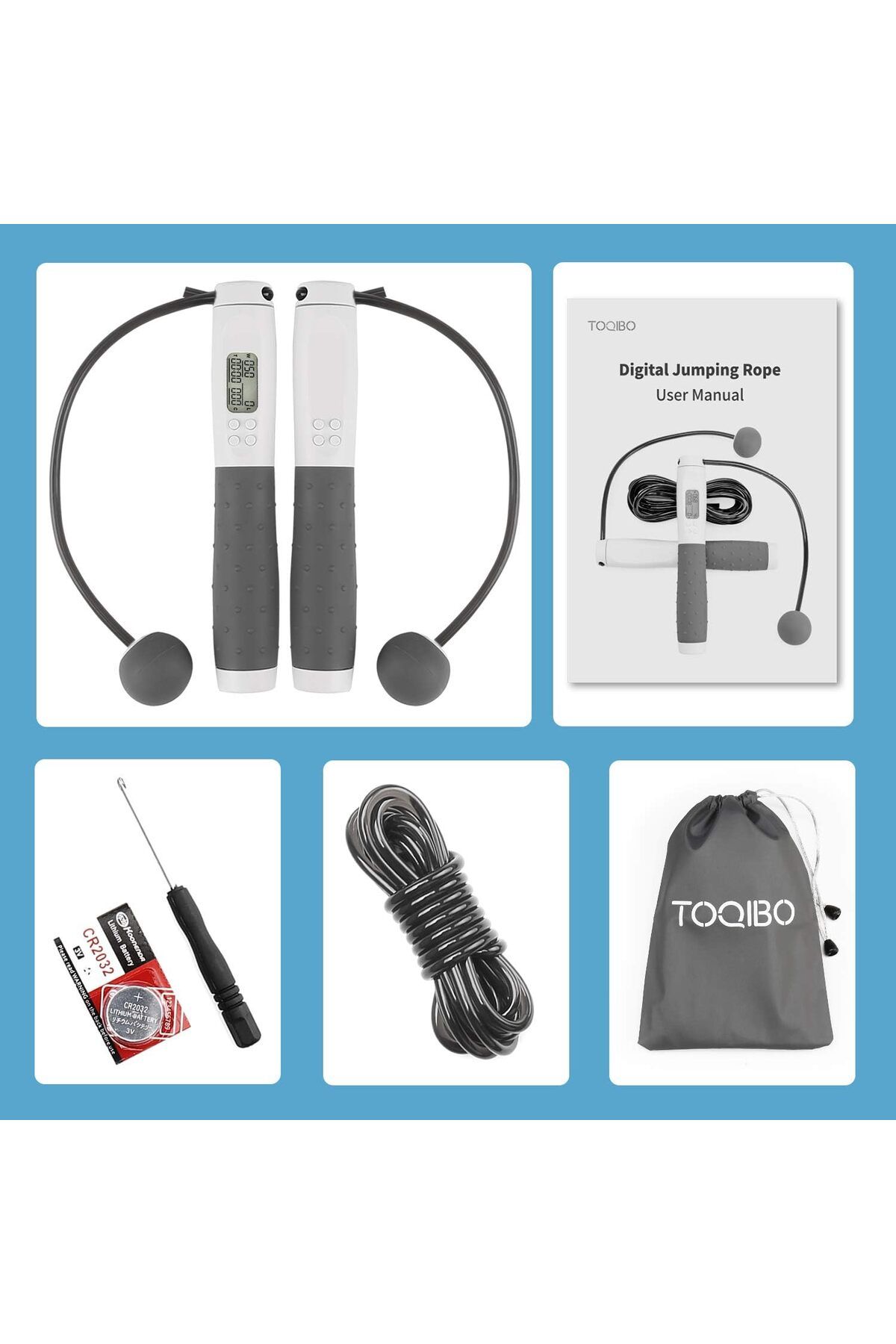 TOQIBO-Professional Digital Counter Jump Rope with Non-slip Handles and Adjustable Bearing 7
