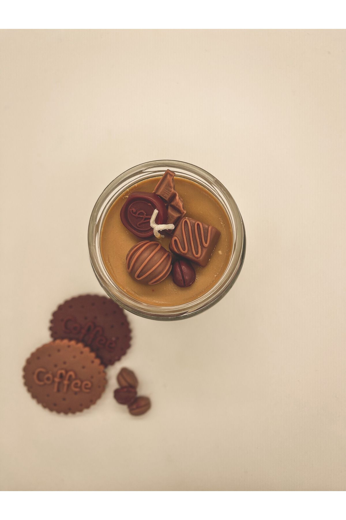 Tamamen El Yapımı Kokulu Pasta Mum, Dekoratif Kavanoz Mum, Soya Wax Chocolate - 001