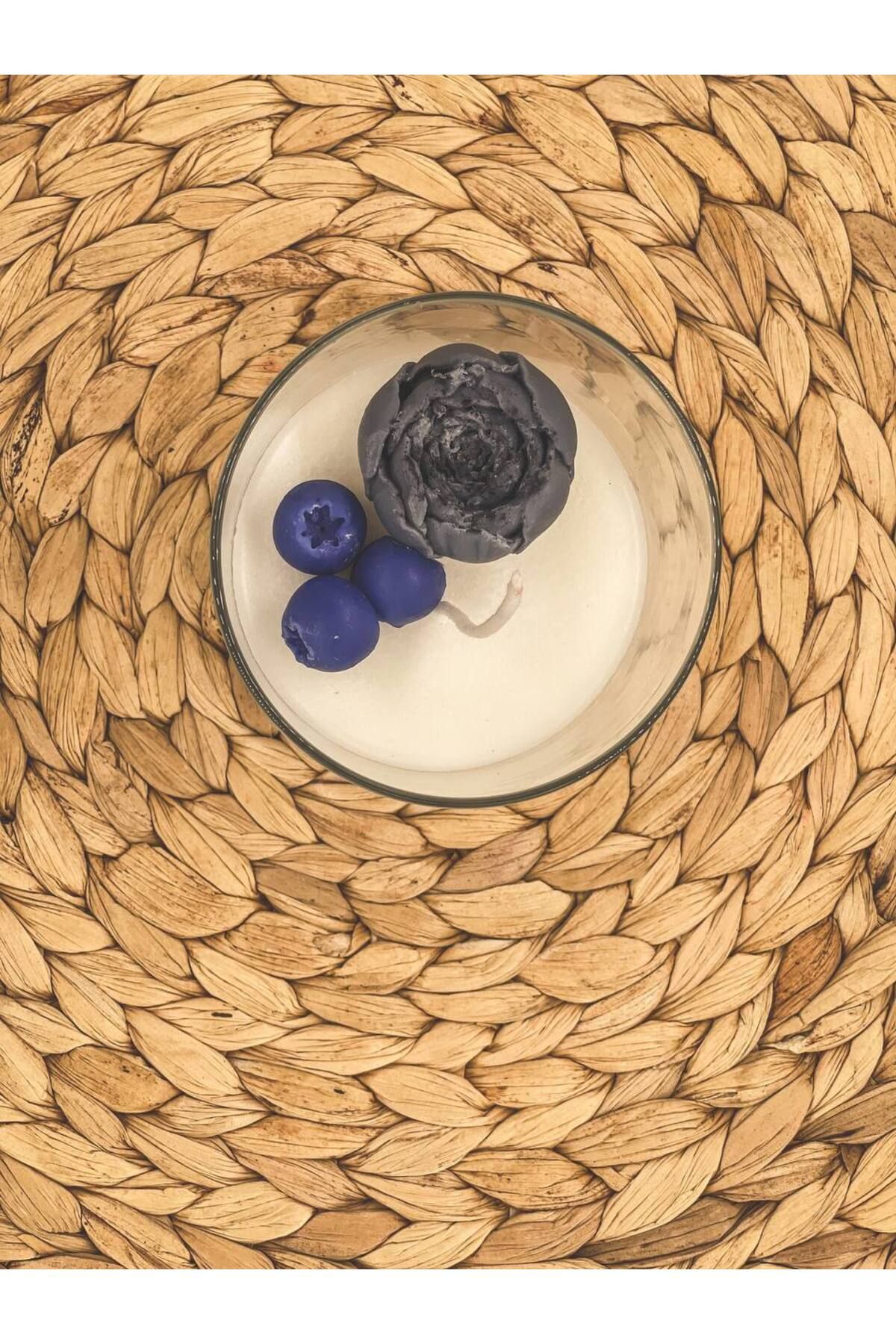 Tamamen El Yapımı Kokulu Blueberry Vanilla Mum, Dekoratif Shot Mum, Soya Wax Blueberry Vanilla - 004