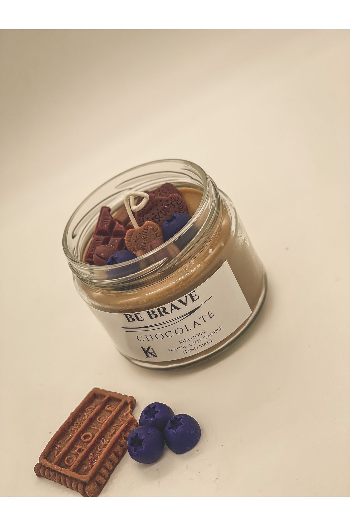 Tamamen El Yapımı Kokulu Pasta Mum, Dekoratif Kavanoz Mum, Soya Wax Chocolate - 003