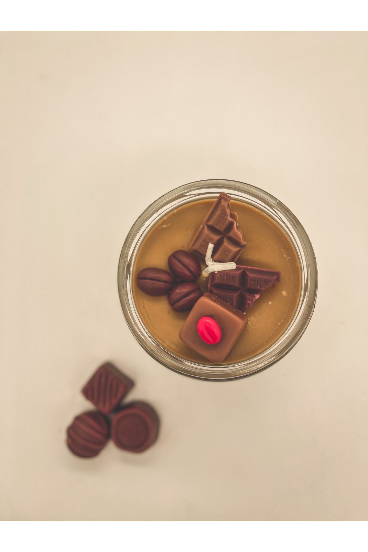 Tamamen El Yapımı Kokulu Pasta Mum, Dekoratif Kavanoz Mum, Soya Wax Chocolate - 002