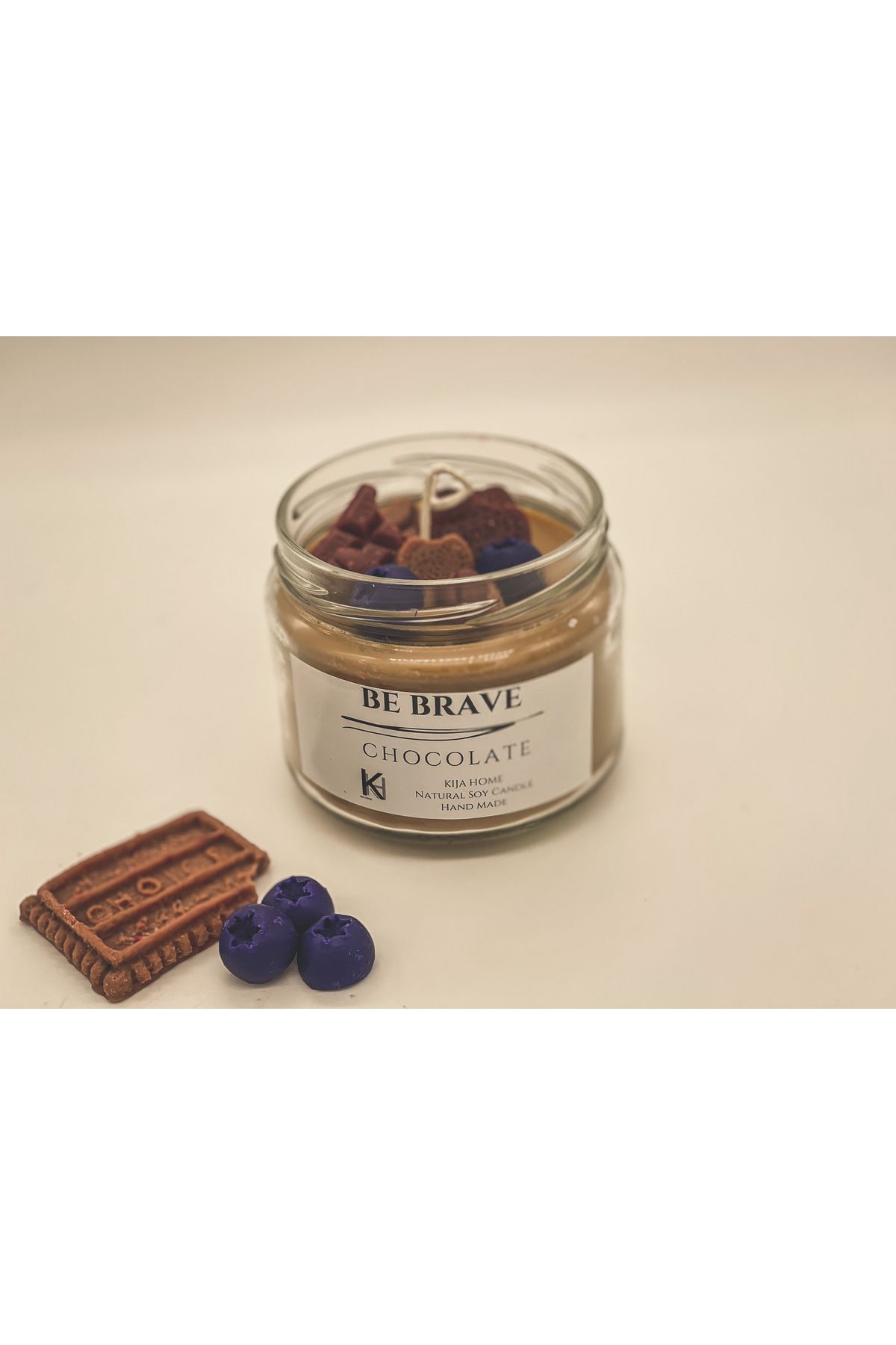 Tamamen El Yapımı Kokulu Pasta Mum, Dekoratif Kavanoz Mum, Soya Wax Chocolate - 003