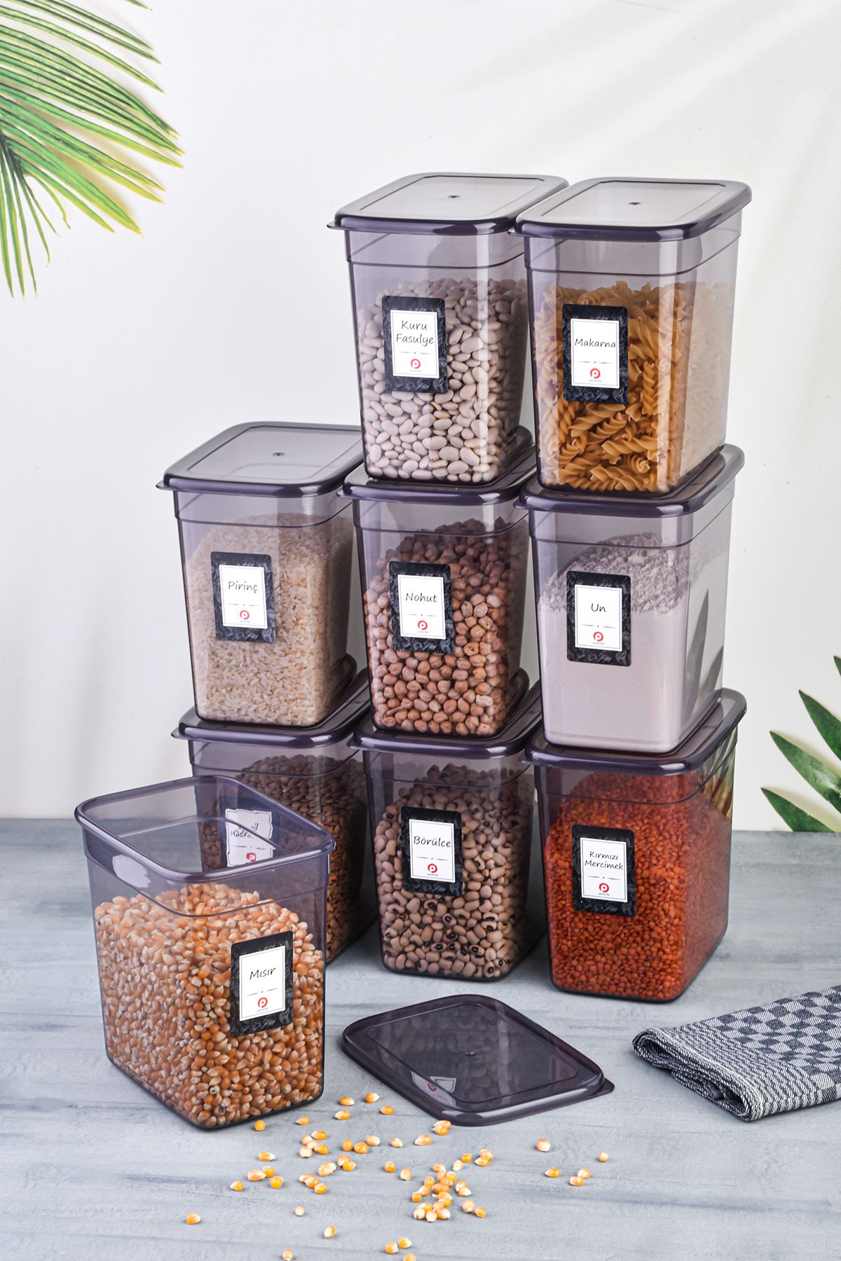 Pazarika-Jumbo Size Rectangular Food Storage Container Set of 9 with Labels 2000ml 2