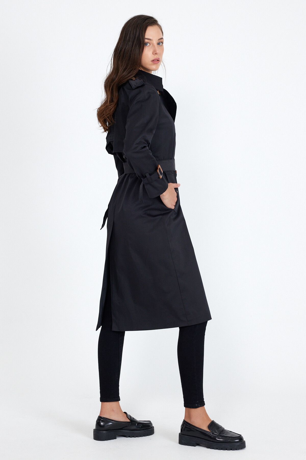 Women's black hotsell lined trench coat