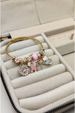 Unicorn Desenli Siyah Charm &Ccedil;elik Bileklik