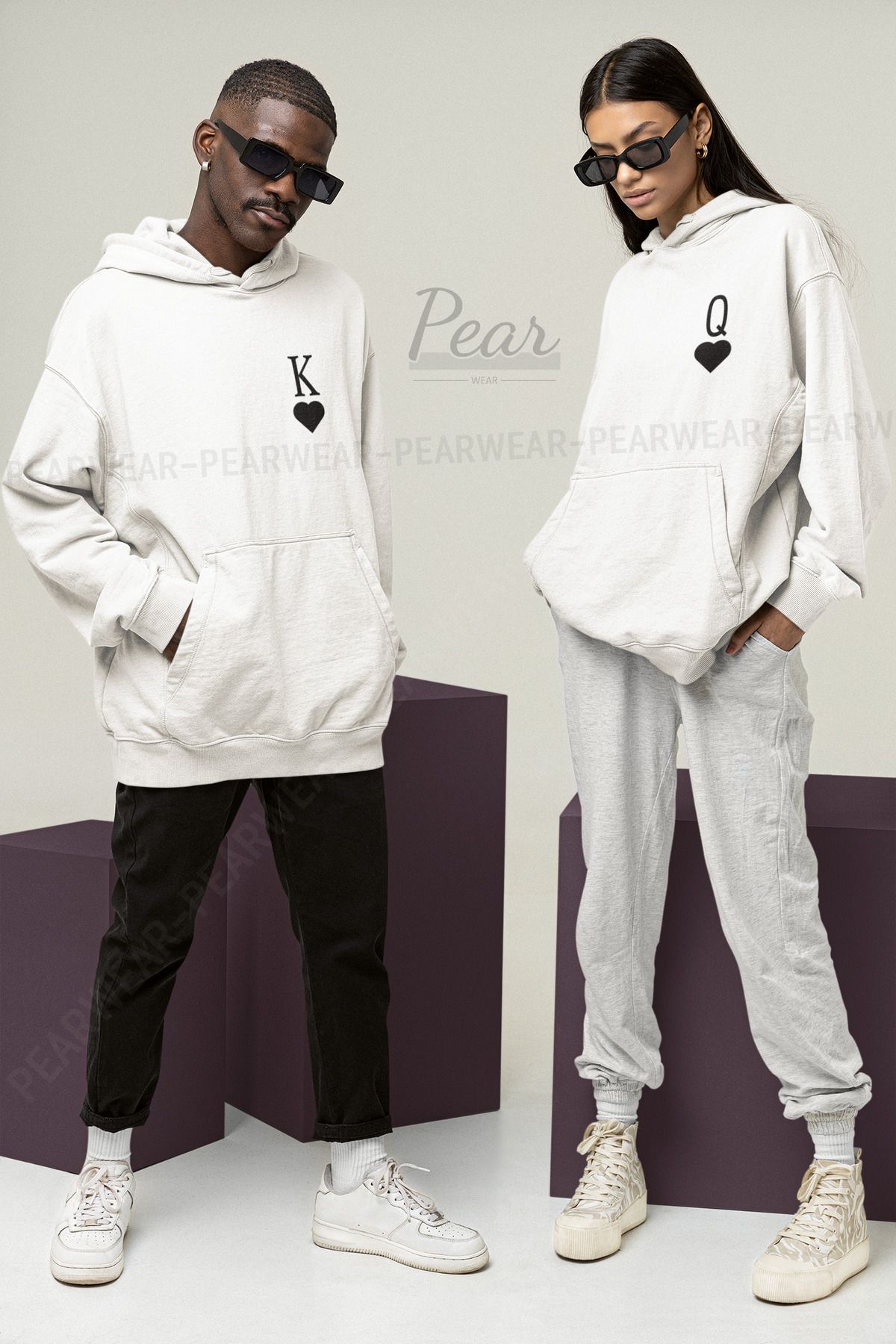 Pear Wear King Queen Printed Couple Sweatshirt Unisex Oversize