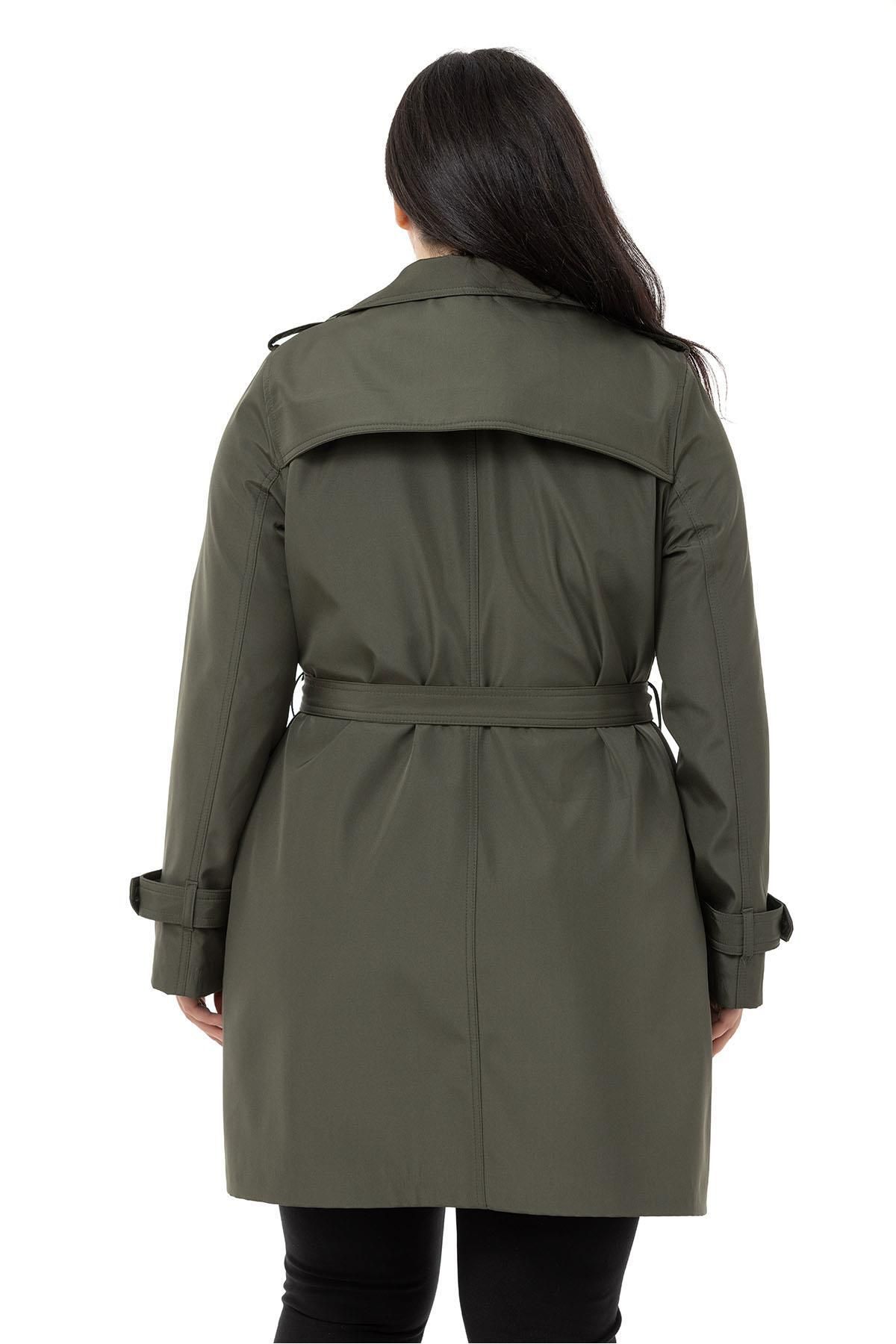 DISENTIS MODEST-Large Size Fleto Pocket Hidden Button Epaulets Lined Khaki Trench Coat 3