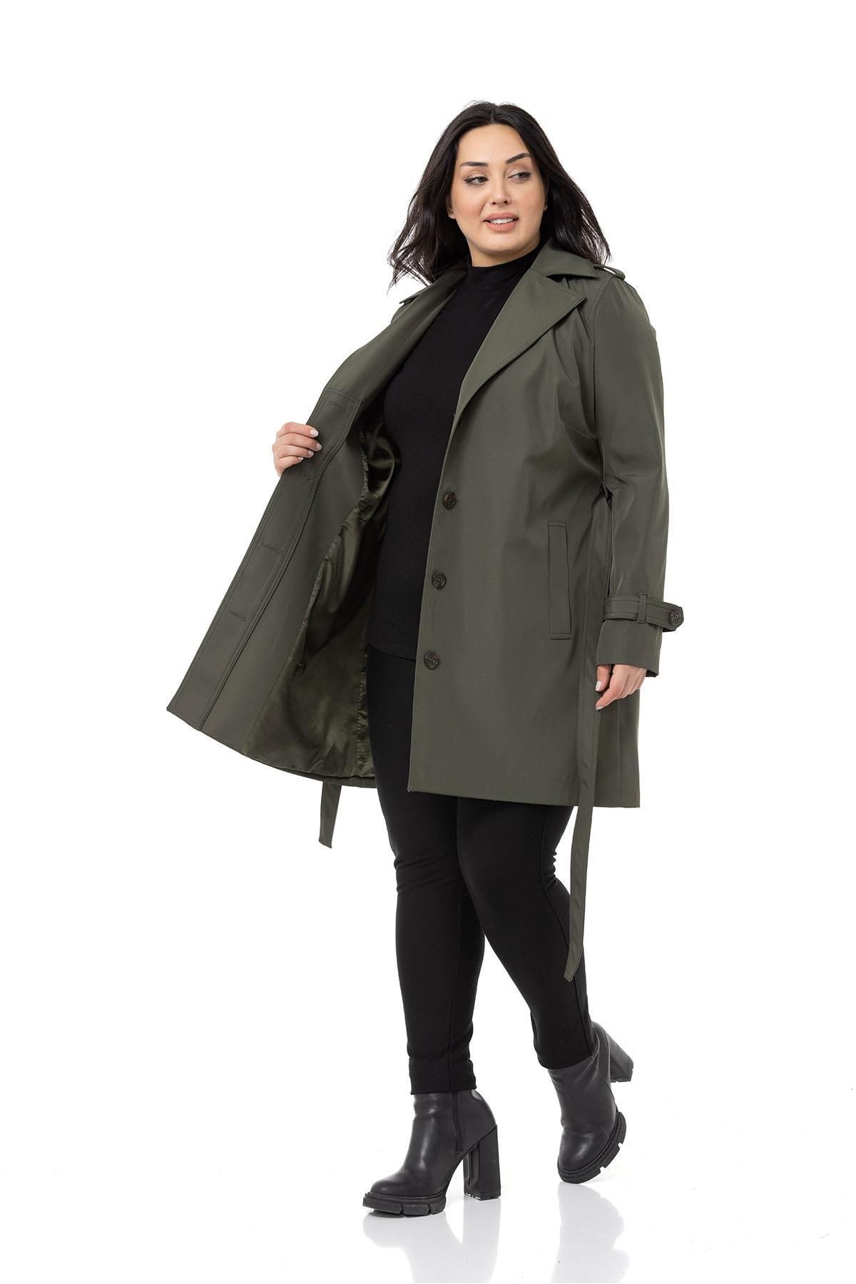 DISENTIS MODEST-Large Size Fleto Pocket Hidden Button Epaulets Lined Khaki Trench Coat 4