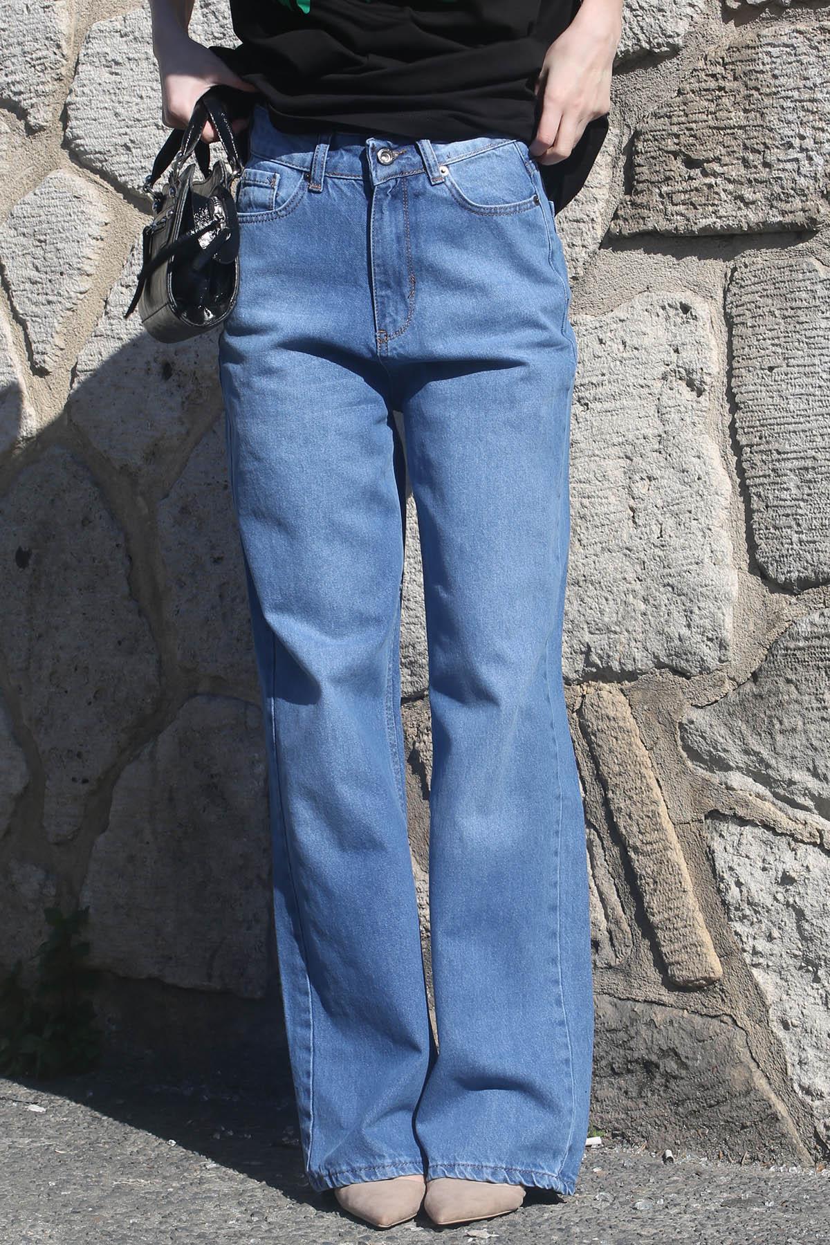 شلوار جین آبی جیب دار کمربلند مدل گشاد زنانه مدمکست Madmext (برند ترکیه)