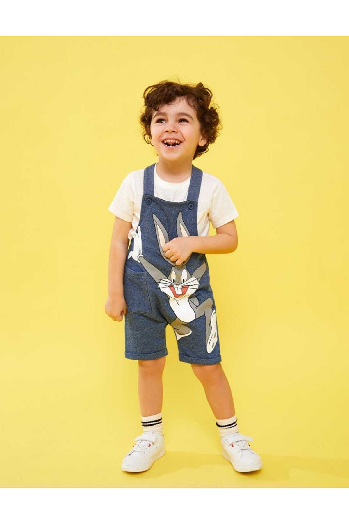 OliveYouMom Askılı Bugs Bunny Baskılı Unisex Bebek/çocuk Salopet fotoğrafı 4 (önizleme)