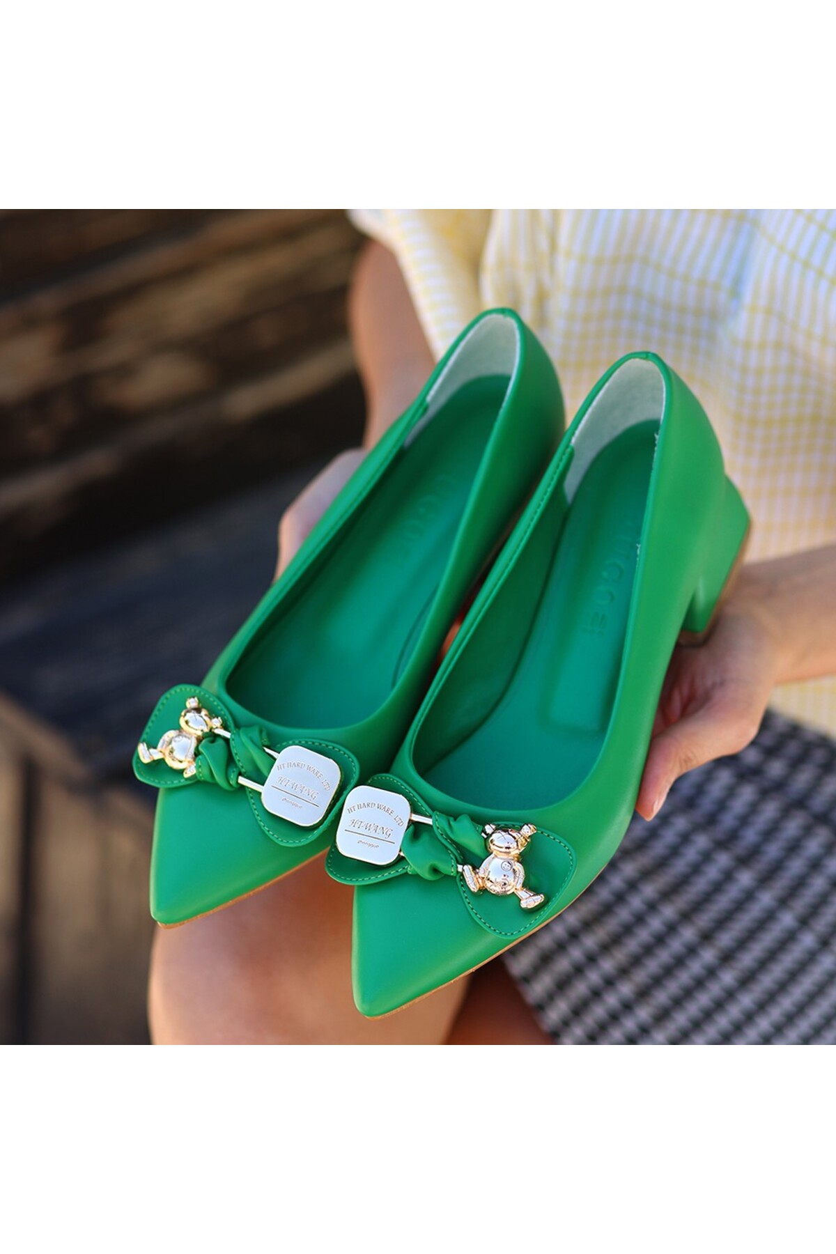 Zoxi Yeşil Cilt Topuklu Ayakkabı