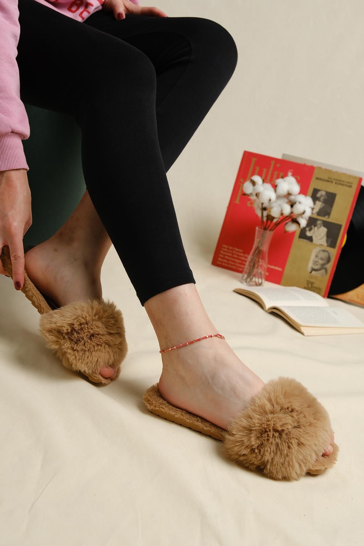 Oksit Dnz Blunt Toe Fluffy Women s House Slippers Furry Slippers