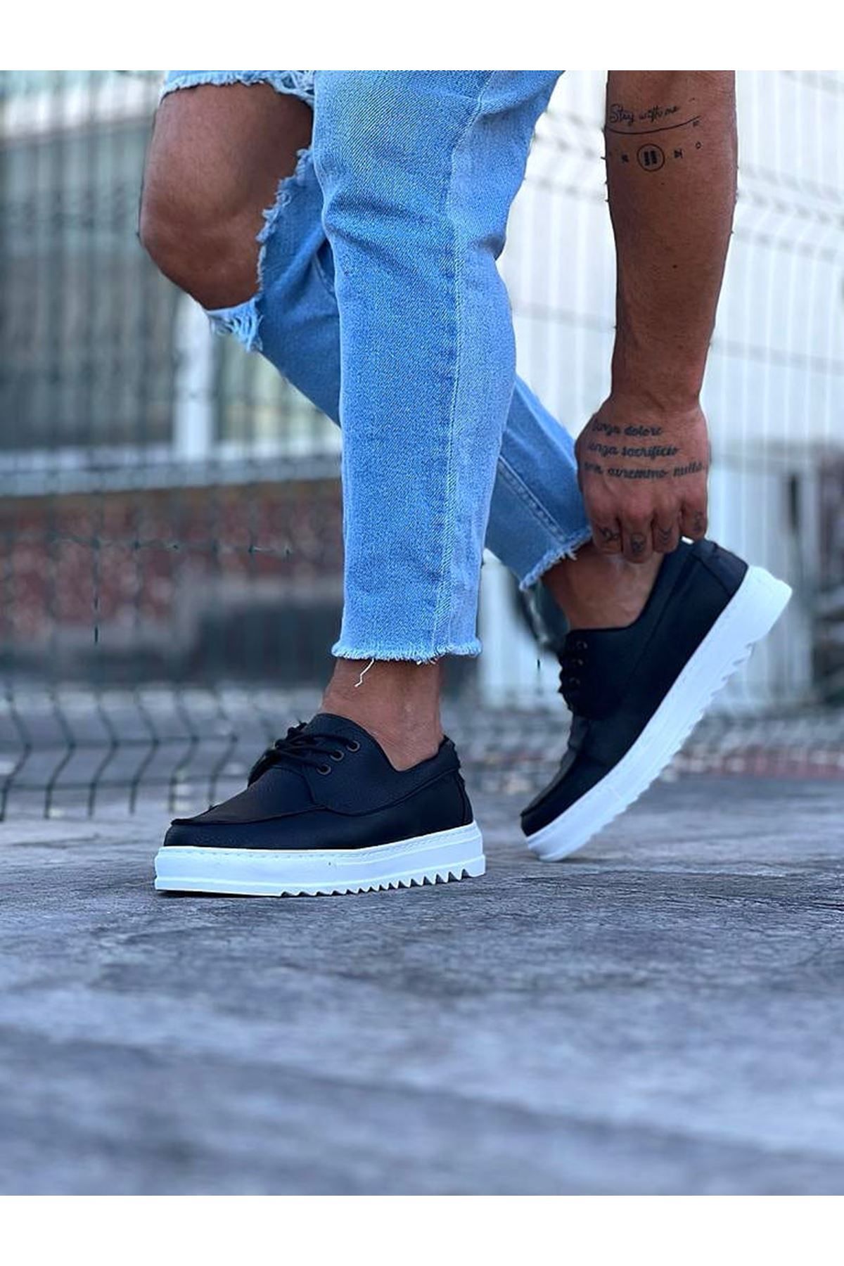Dastrau Black and White Lace Up Men s Classic Casual Shoes Trendyol