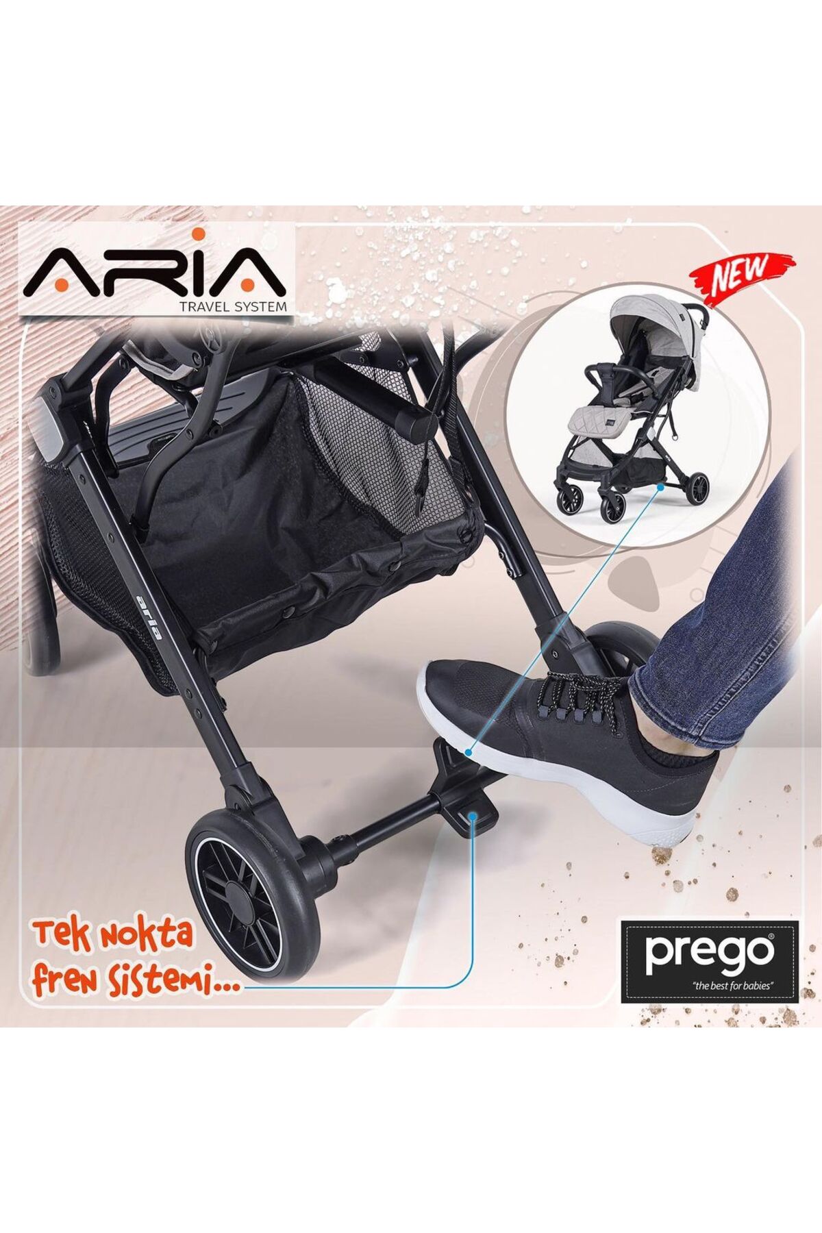 Prego Aria Gri Hafif Tek Elle Katlanır Kabin Boy Bebek Arabası fotoğrafı 6 (önizleme)