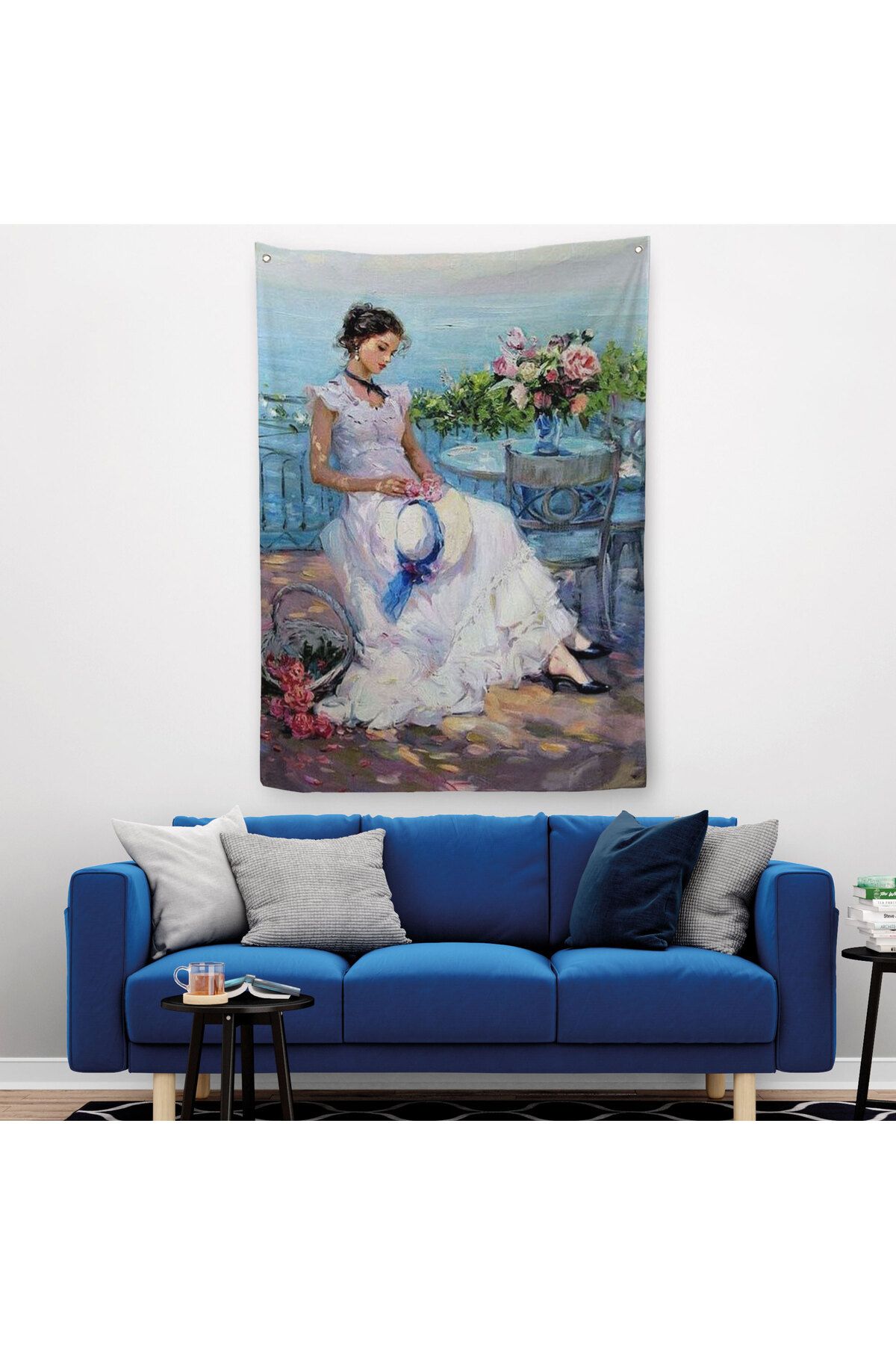 Harita Sepeti Femeie Frumoasă Într-o Rochie Albă Pe Terasă Husă De Perete - Covor-6273 - 65 x 40