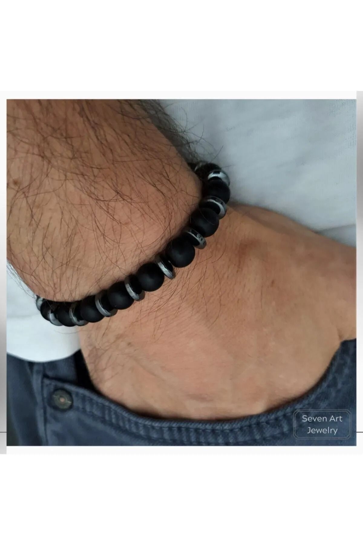 Silver top onyx bracelet