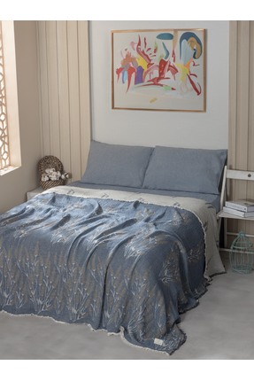MYLASA HOME Lavanta Desenli %100 Pamuk Müslin Yatak Örtüsü - Çift Kişilik (22...