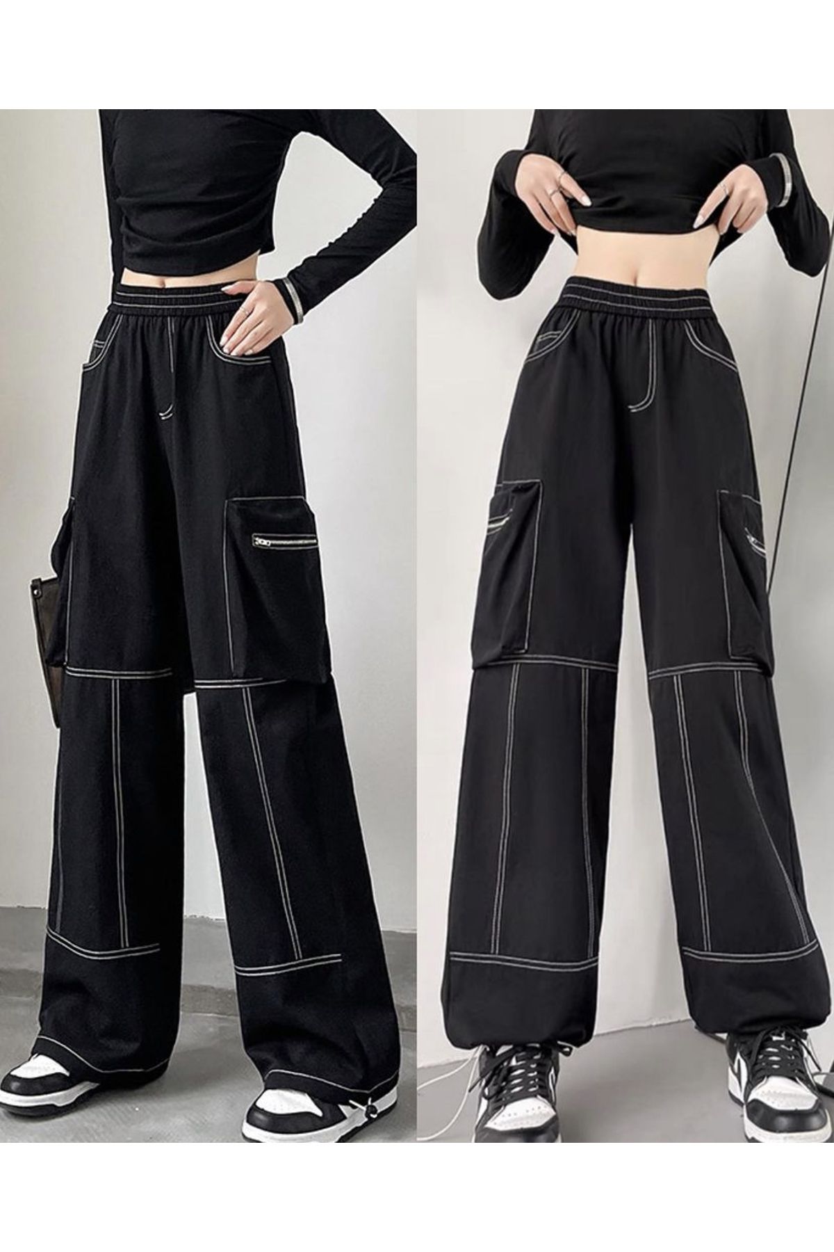 Women's High Waist Wide Leg Cargo Parachute Pants