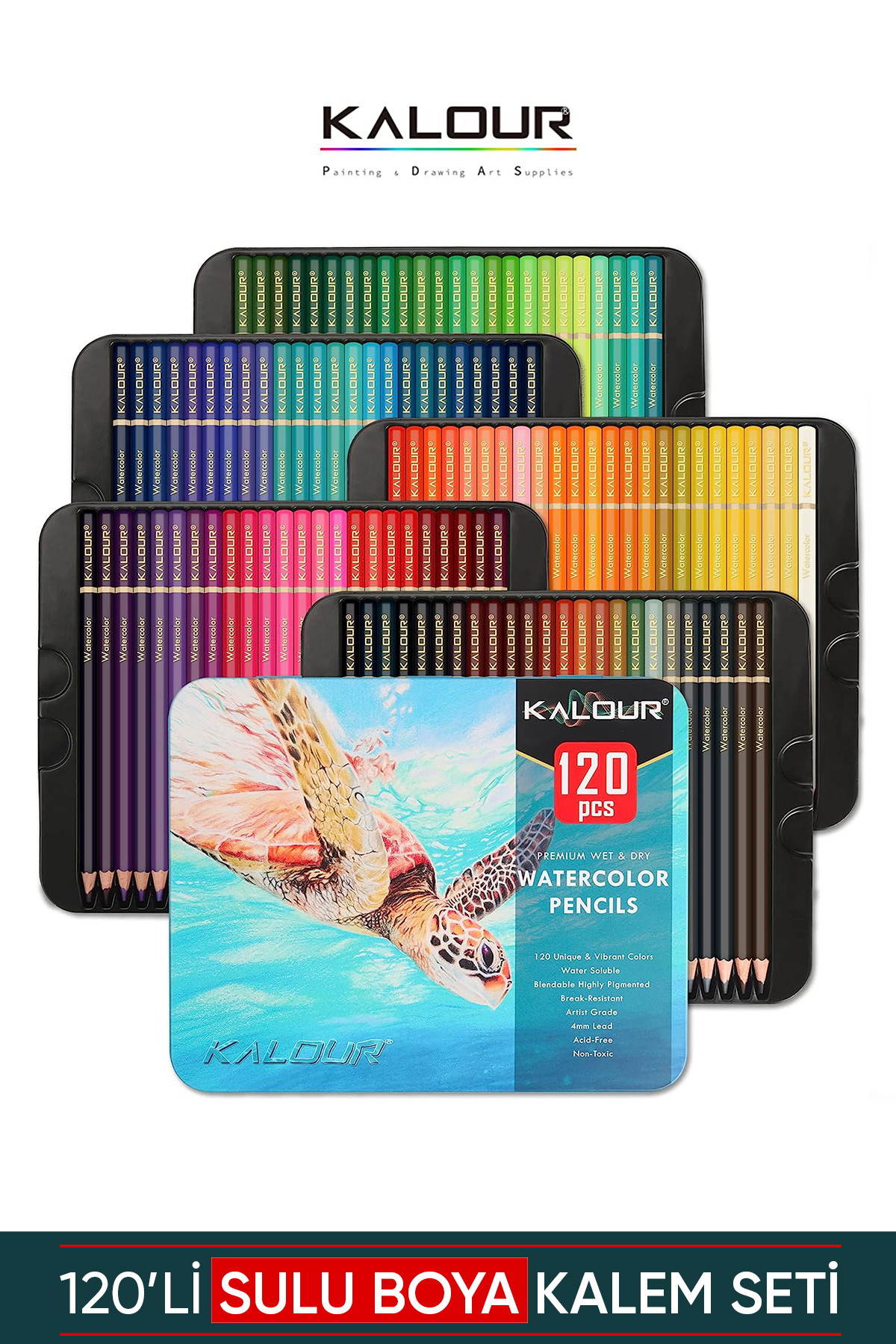 Vox Art Kalour 120'li Sulu boya Kalem Seti - Metal Kutu