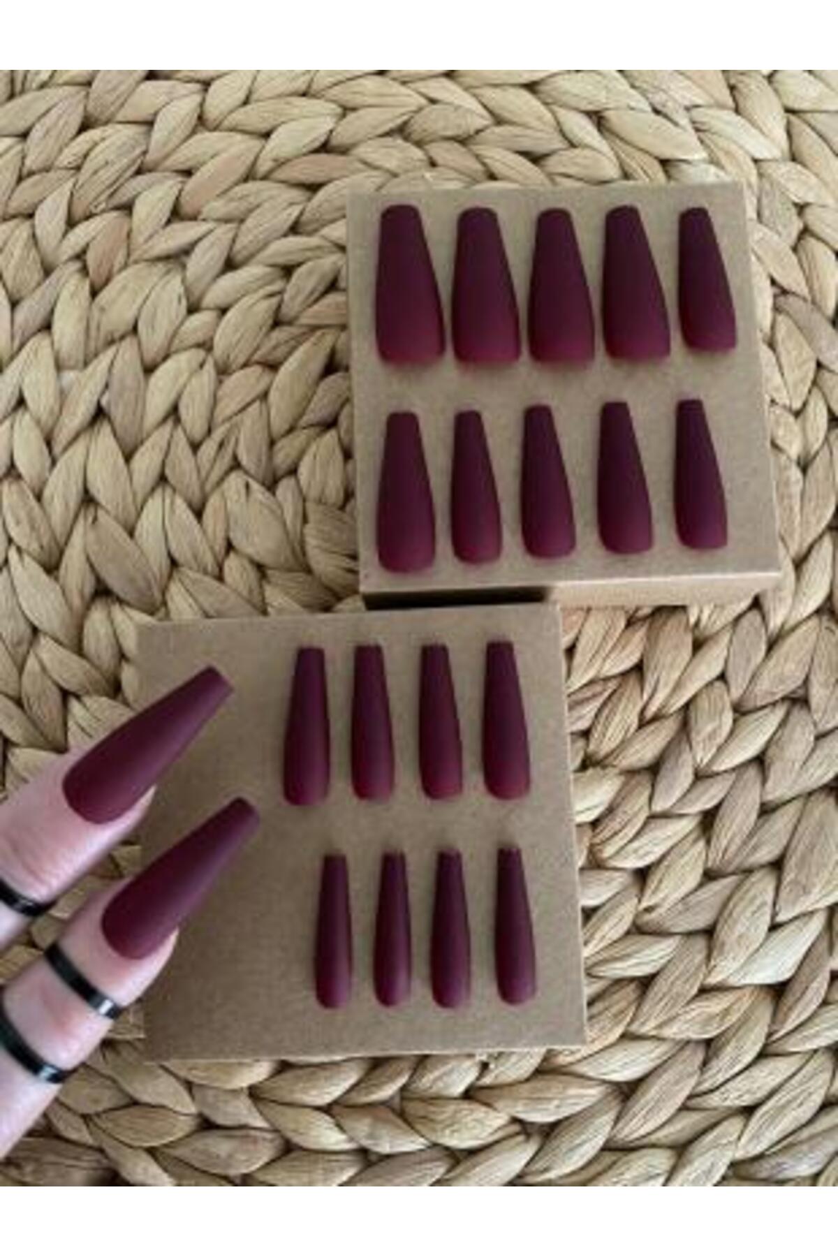 100 Adet Bordo Mat Balerin Takma Tırnak — زرشکی BOR MAT — تصویر 3 از 4