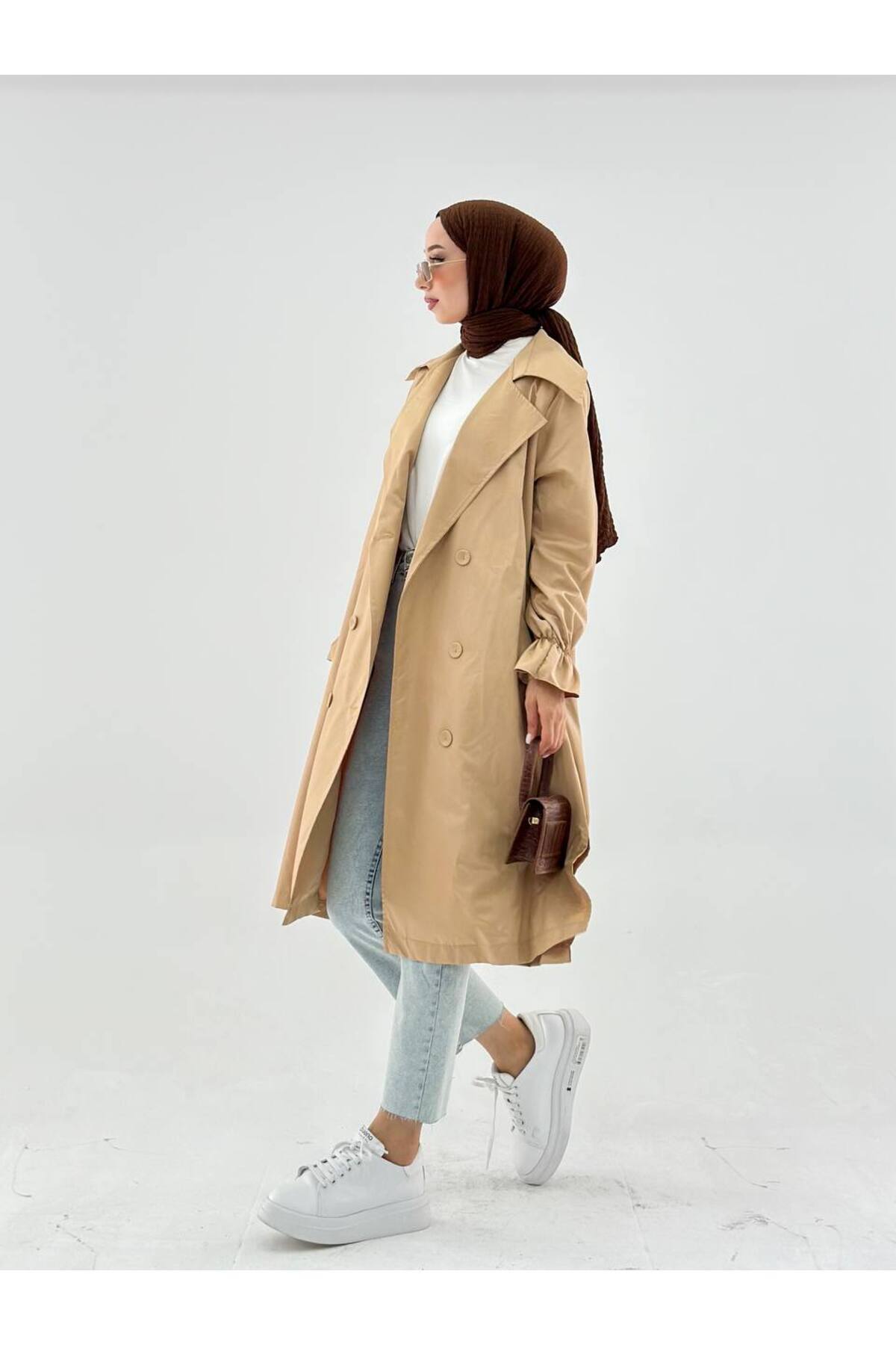 zemka moda Kolu Lastikli Kuşaklı Taba Trençkot Fiyatı, Yorumları Trendyol