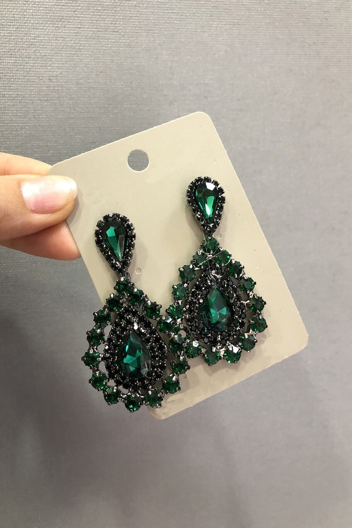 Types of Earrings Women's Emerald Green Crystal Glass Gemstone Earrings-Bijouterie Earrings, Stylish Design-Bijouterie Earrings