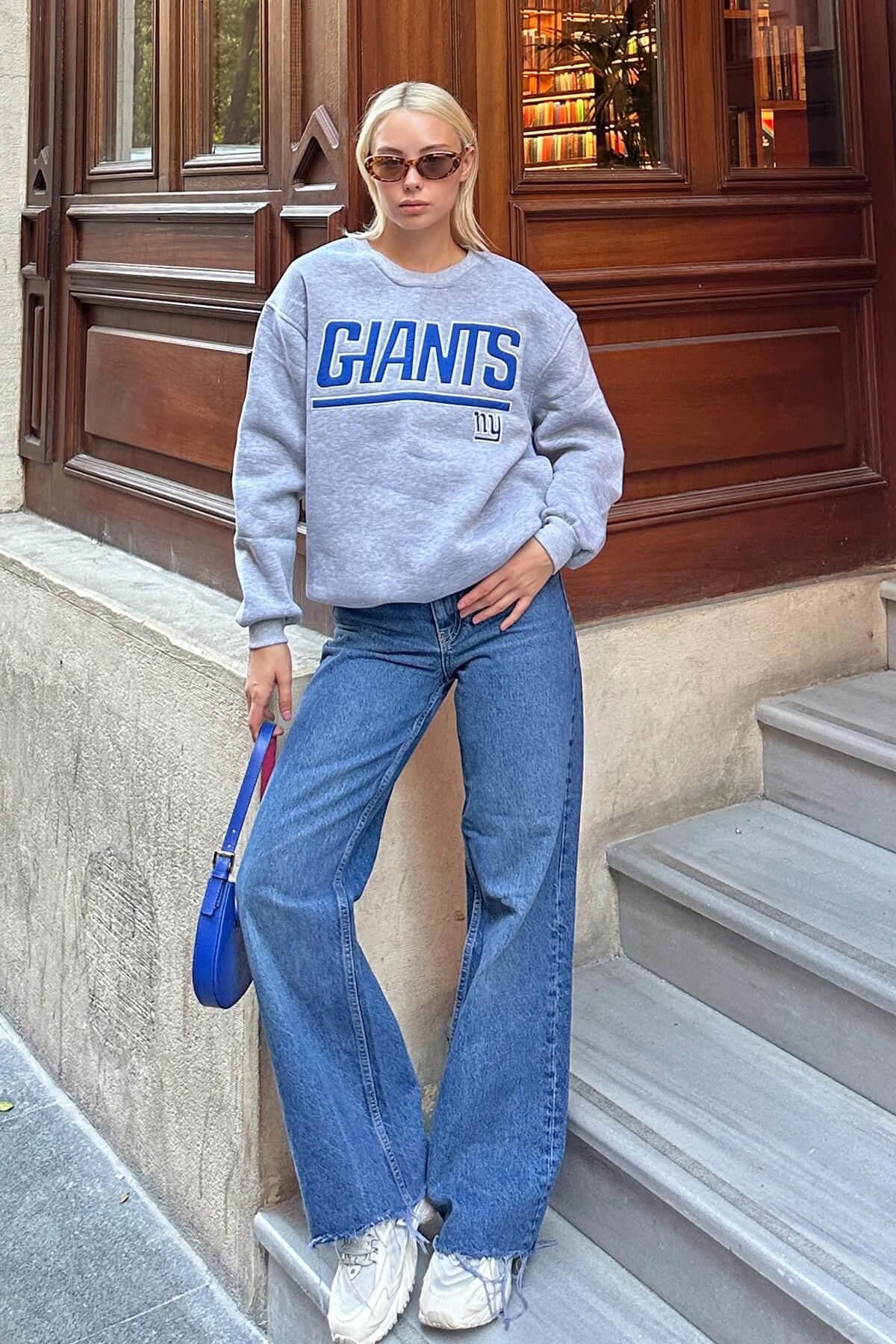 Swist Gray Giants Embroidered Cotton Women s Sweatshirt Trendyol