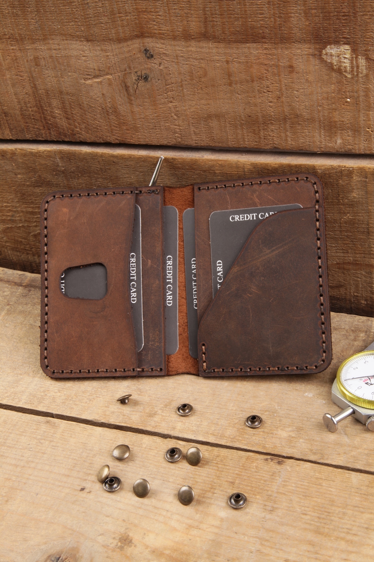 New Coast Leather 1900's Hakiki&Gerçek Deri El Yapımı Kahverengi Erkek Kartlık görsel 4