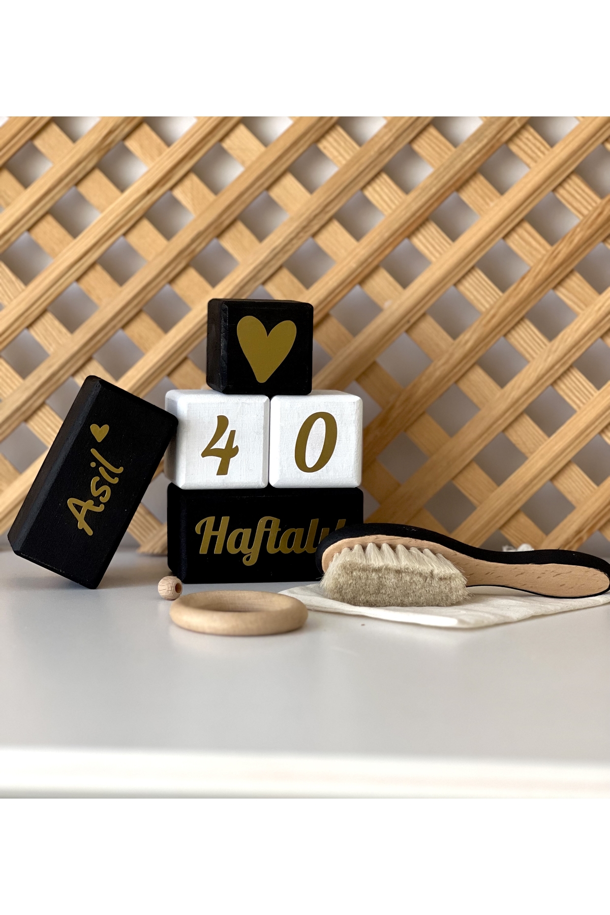 Isimli Bebek Anne Anı Küpü Dekor Türkçe Gold 6lı Set Isimli Ahşap Bebek Anı Küpleri