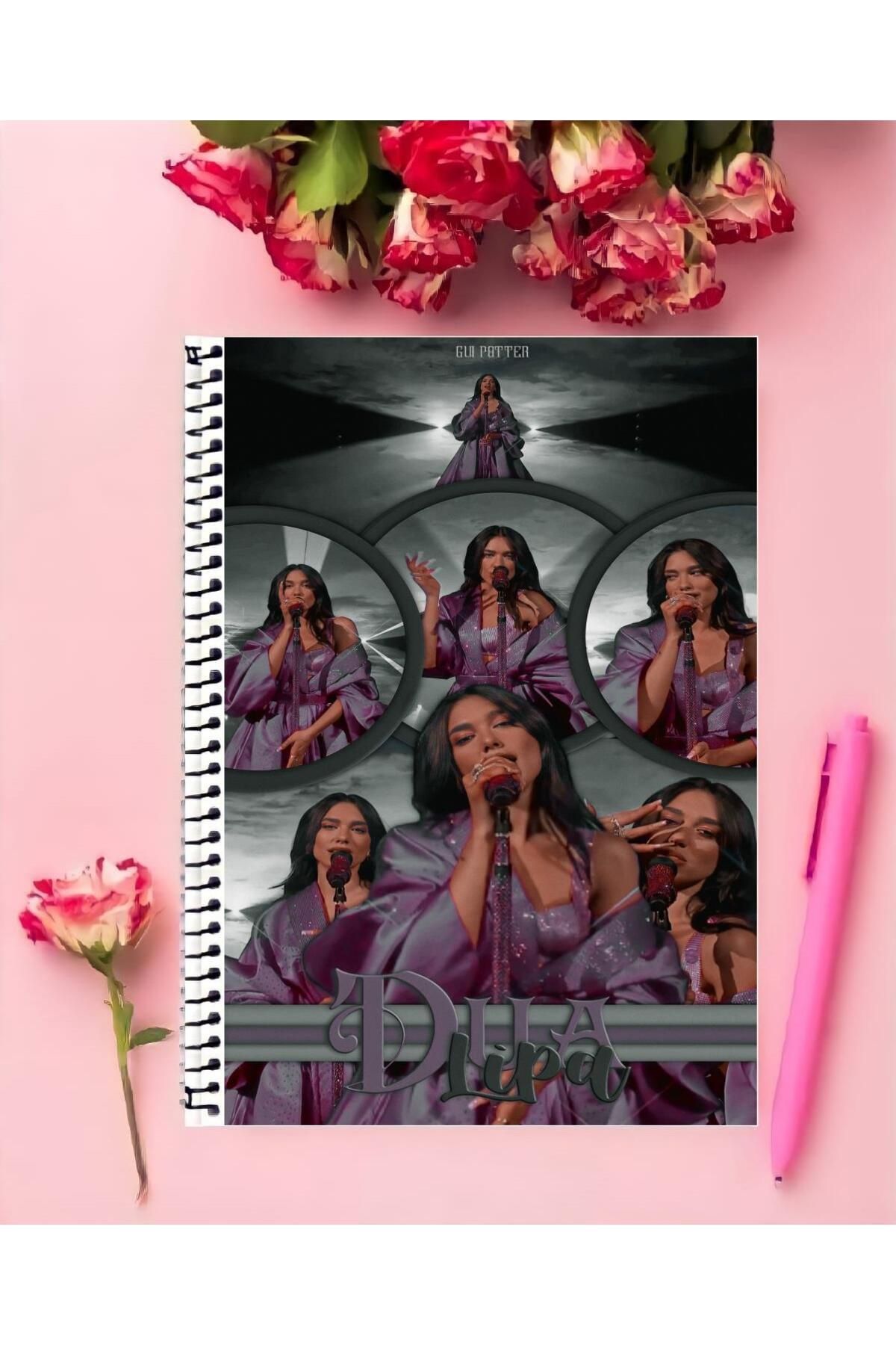 ROLLAS STORE-Dua Lipa 1 Piece Special Design A4 Size Medium Size Notebook with Wire 2