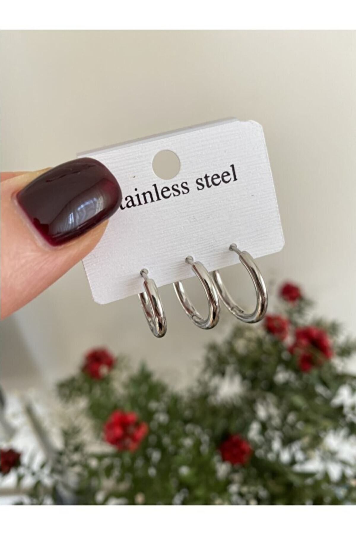 Silver hoop earrings set of 3 discount