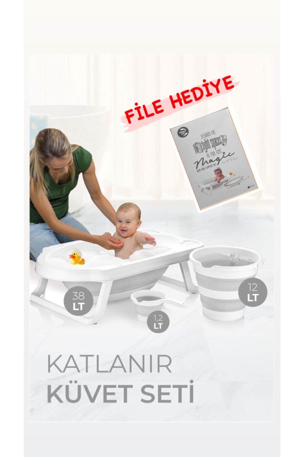 Katlanır Çocuk Küveti Su Kovası Ve Maşrapa Seti Akordiyon Bebek Yıkama Seti Gri