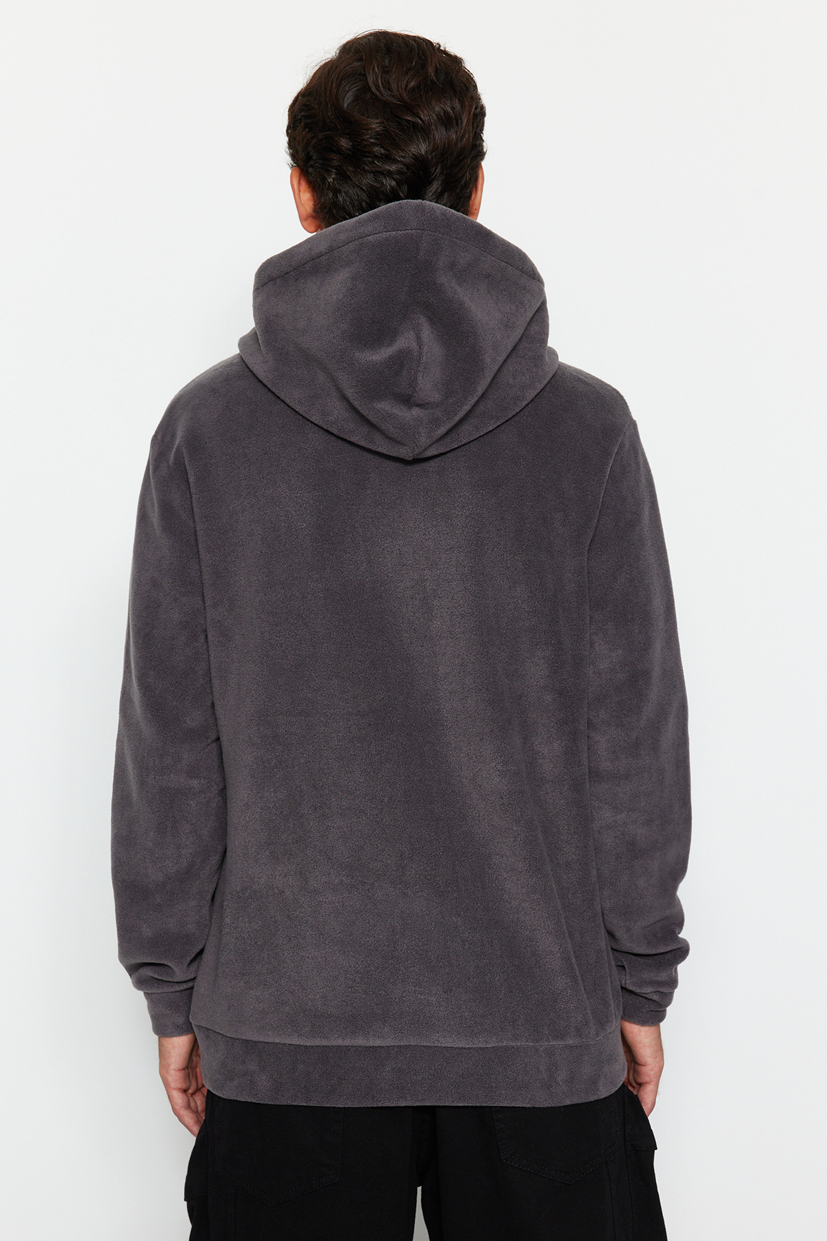  Trendyolmilla Man Premium Antrasit Oversize/Normal Kesim Bask?l? Anti-pilling Polar Sweatshirt