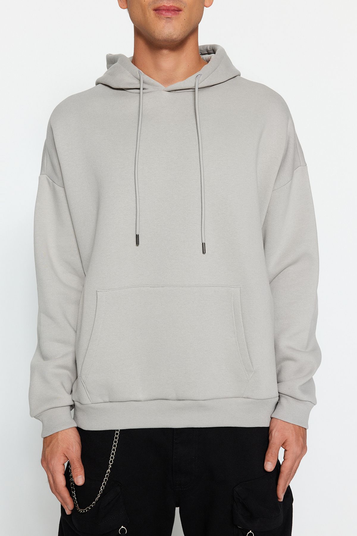 Trendyol Collection-Premium Gray Oversize Hooded Sweatshirt - Fleece/Warm Tmnaw24Sw00186 11