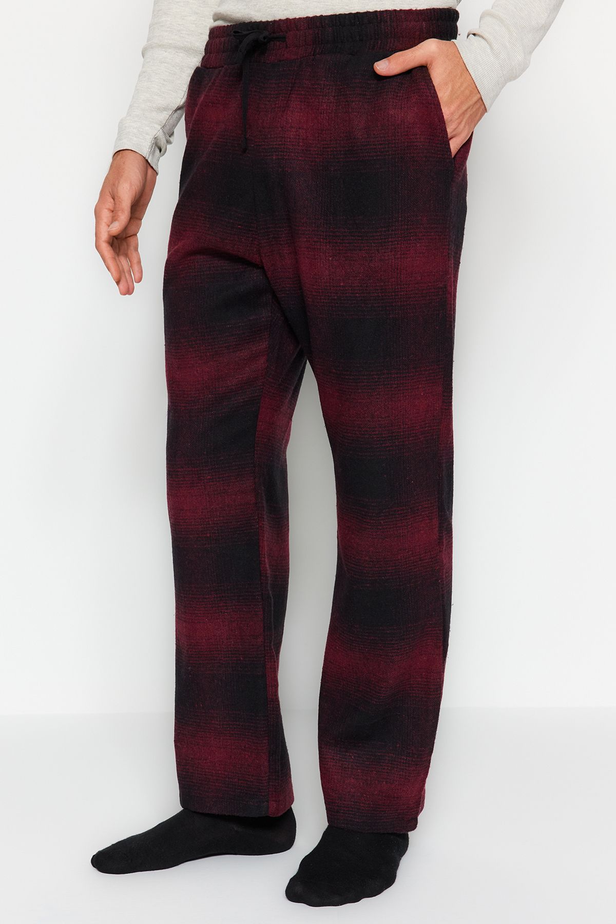 Cheap Men's Black Plaid Comfortable Fit Lumberjack Weave Pajama