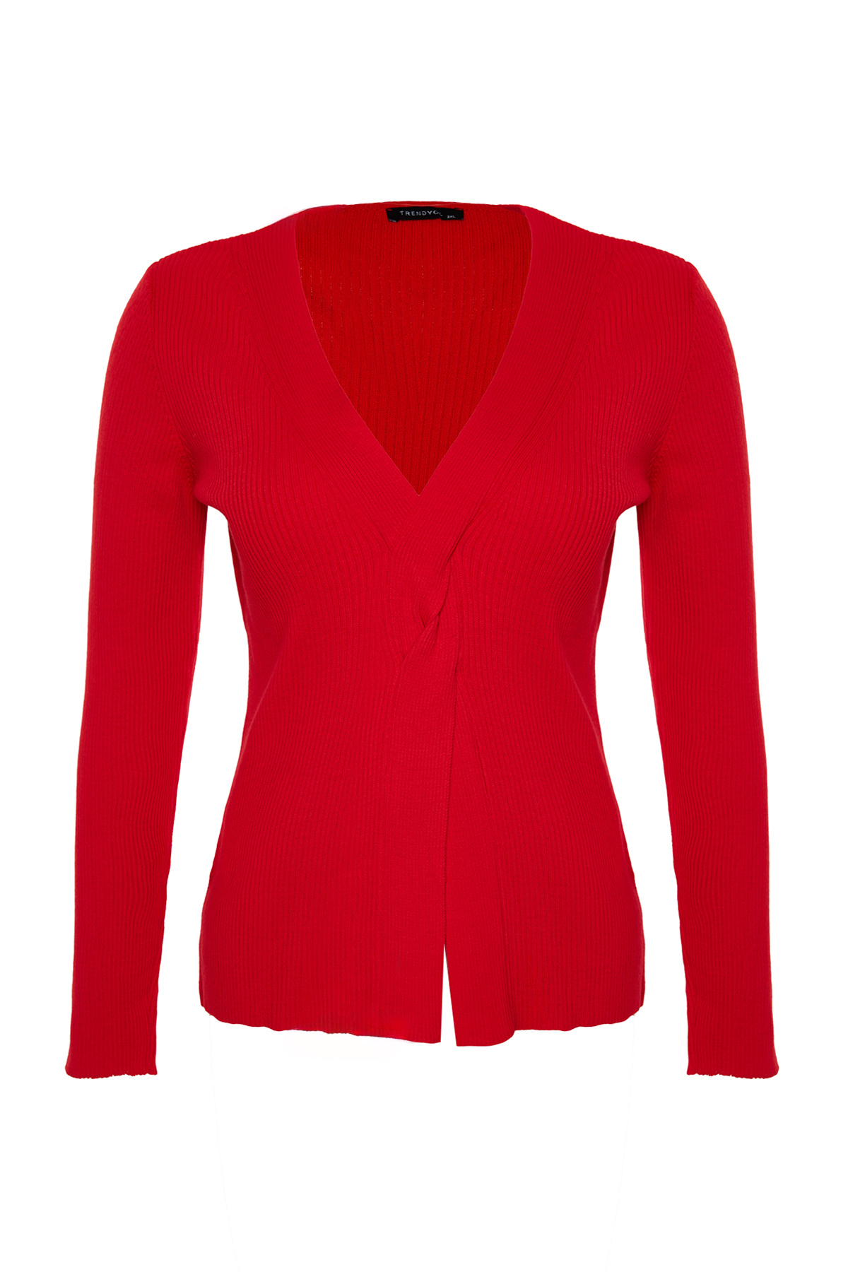 Trendyol Curve-V-Neck Red Knitwear Sweater - Front Knot Detail TBBAW24AN00101 10