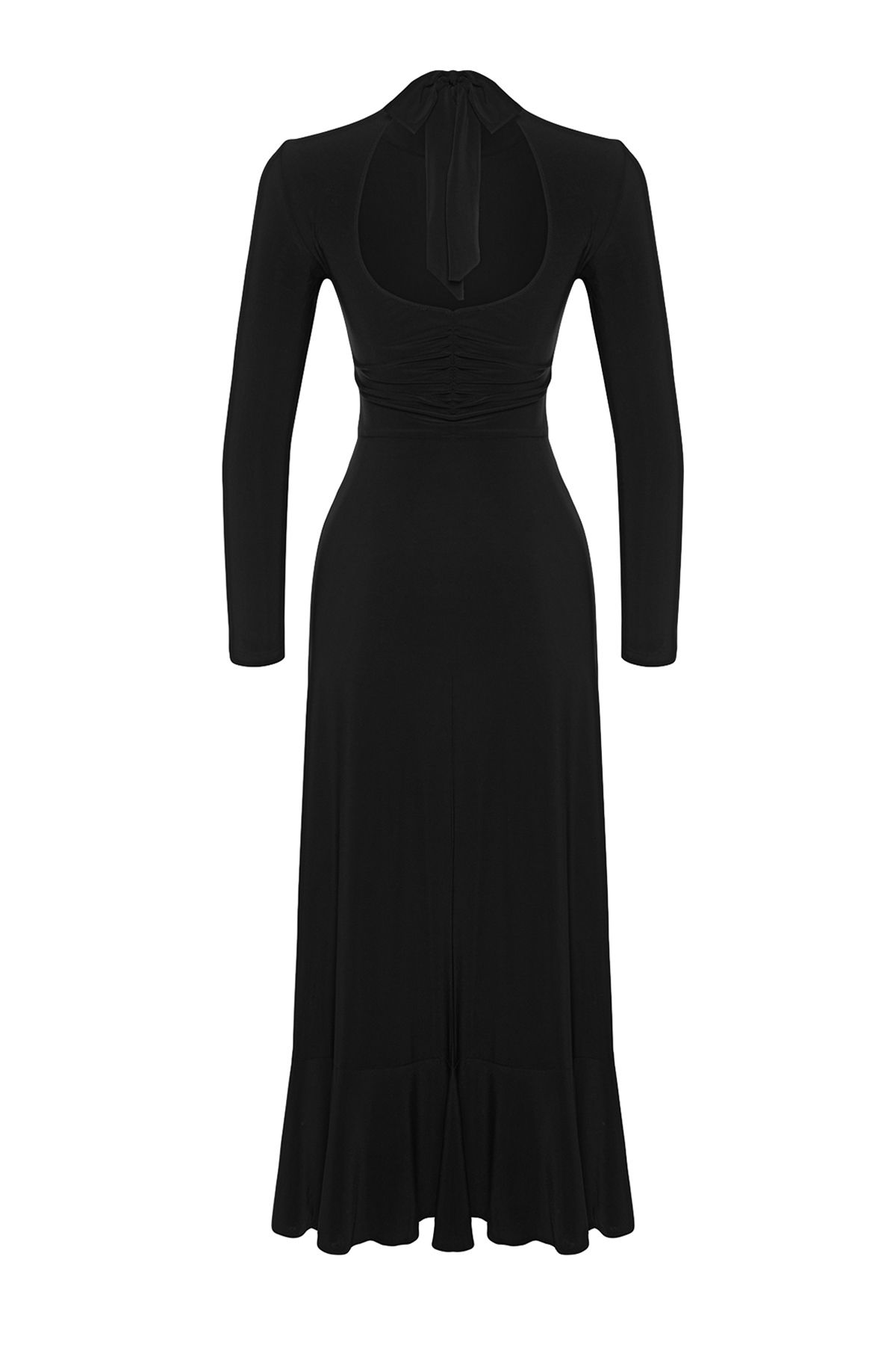 Trendyol Collection-Rochie maxi tricotată elastică - decolteu cu spatele, fustă cu volan, guler vertical - TWOAW24EL00380 7
