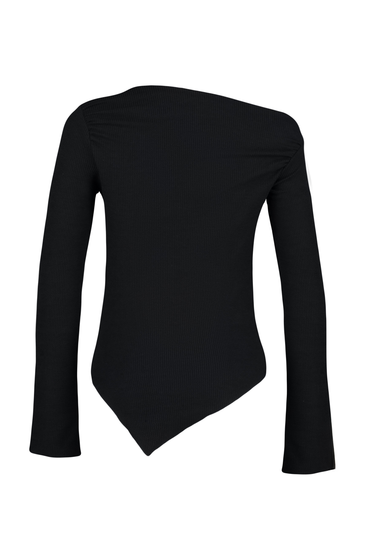 Trendyolmilla  Siyah Drapeli Kayık Yaka Asimetrik Esnek Uzun Kol Örme Bluz TWOAW24BZ00393 - Görsel 12