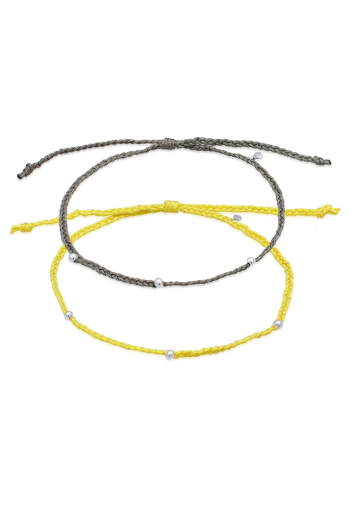 ELLI-Fußschmuck Nylon Bändchen Zopfdesign Perlen 2er Set 925 Silber 1
