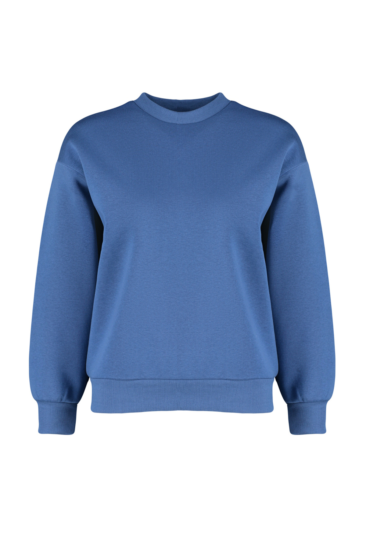 Trendyolmilla  Indigo Kalın İçi Polarlı Regular/Normal Kalıp Bisiklet Yaka Basic Örme Sweatshirt TWOAW24SW00101 - Görsel 8
