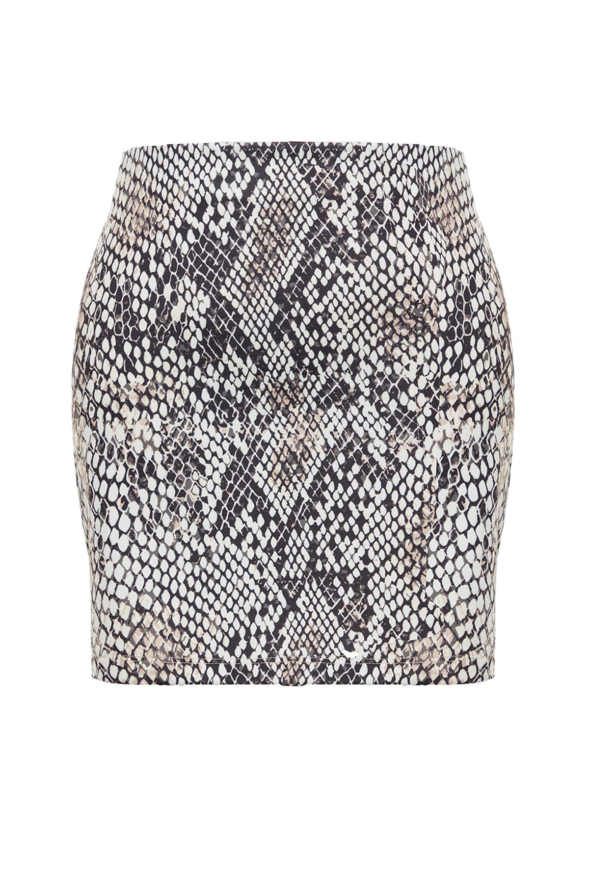 Trendyol Collection-Multicolored Snakeskin Patterned High Waist Slit Interlock Mini Knitted Skirt TWOAW24ET00164 7