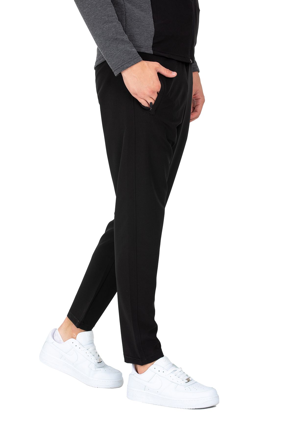 DYNAMO-Men's Anthracite Stand Collar Straight Leg Garni Fabric Tracksuit Set AS-312 14