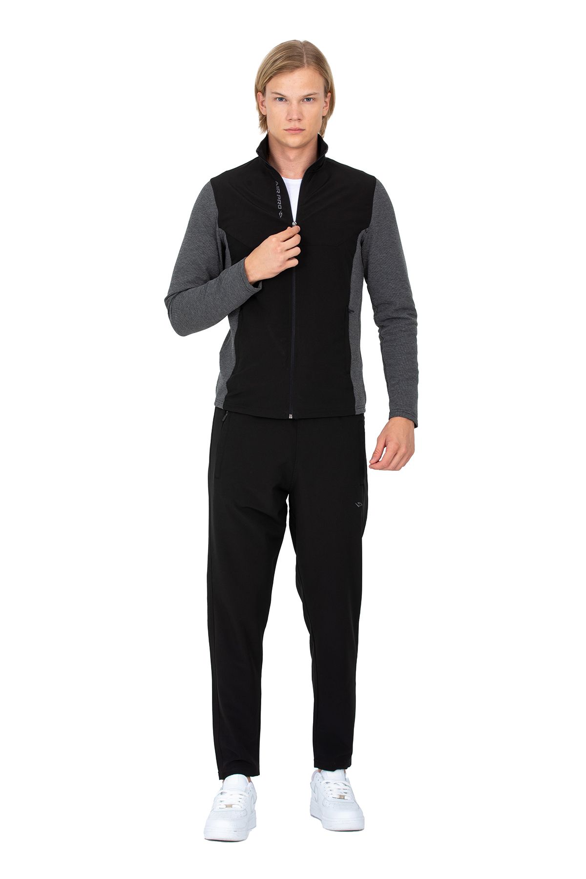 DYNAMO-Men's Anthracite Stand Collar Straight Leg Garni Fabric Tracksuit Set AS-312 4