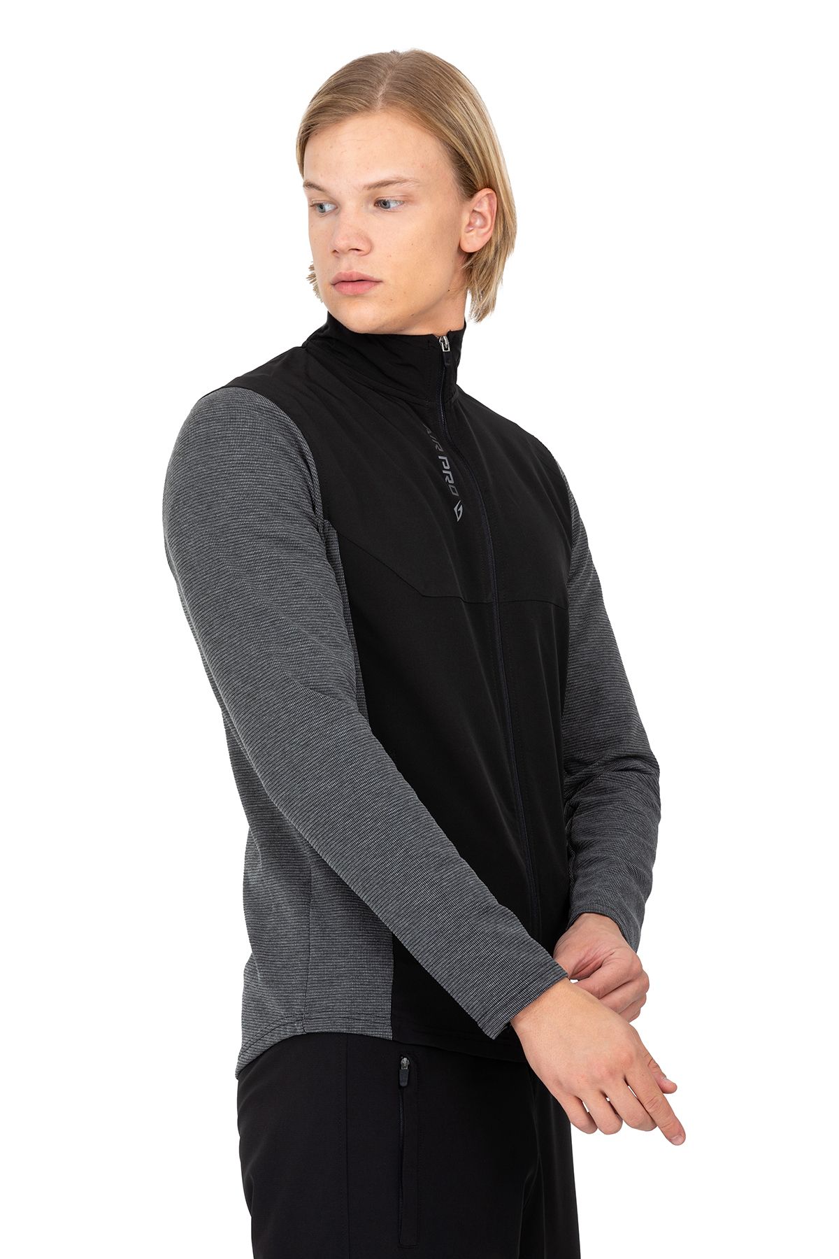 DYNAMO-Men's Anthracite Stand Collar Straight Leg Garni Fabric Tracksuit Set AS-312 15