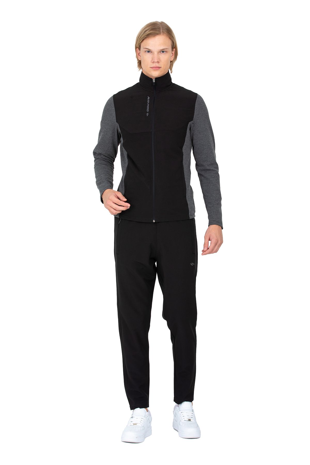 DYNAMO-Men's Anthracite Stand Collar Straight Leg Garni Fabric Tracksuit Set AS-312 2