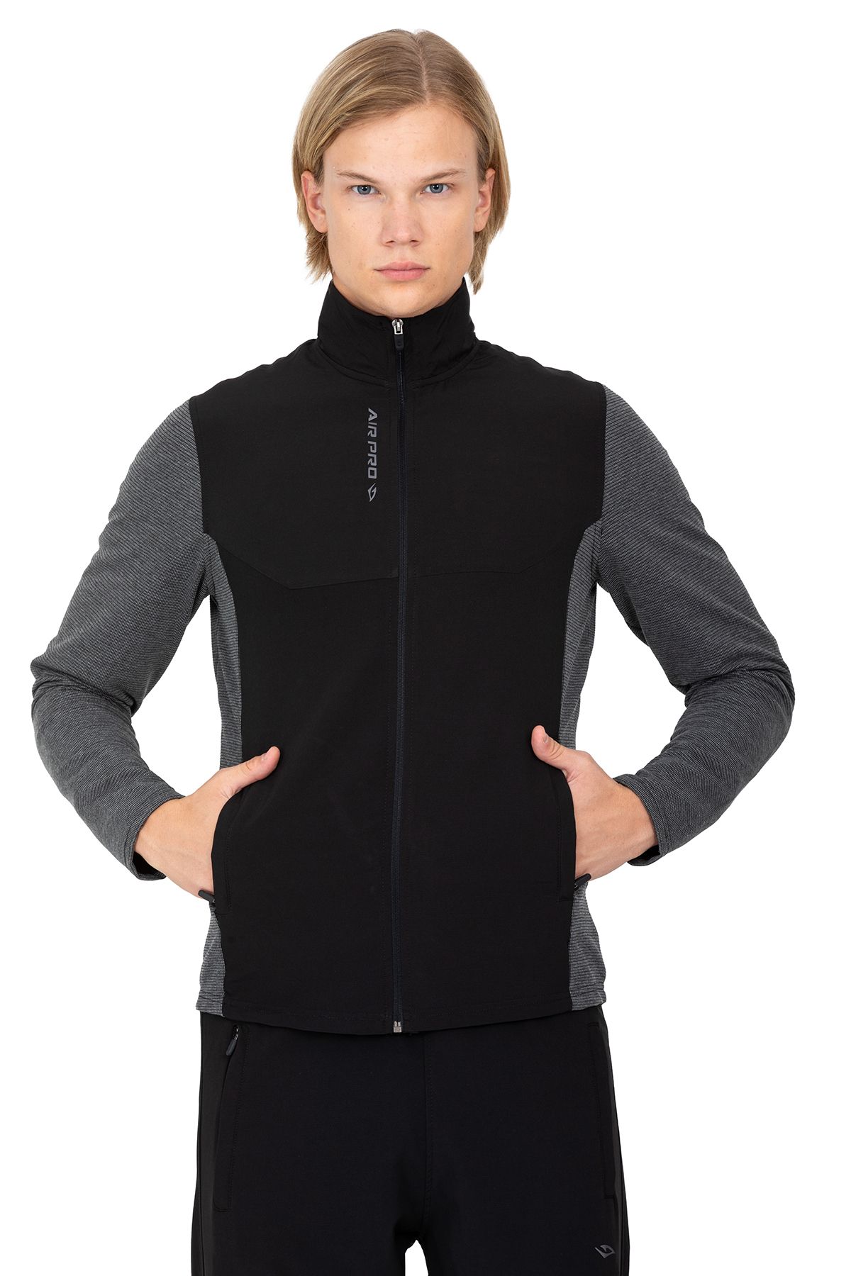 DYNAMO-Men's Anthracite Stand Collar Straight Leg Garni Fabric Tracksuit Set AS-312 7